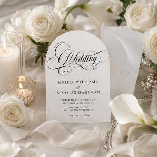 White & Black Monogram All In One Wedding Invitation