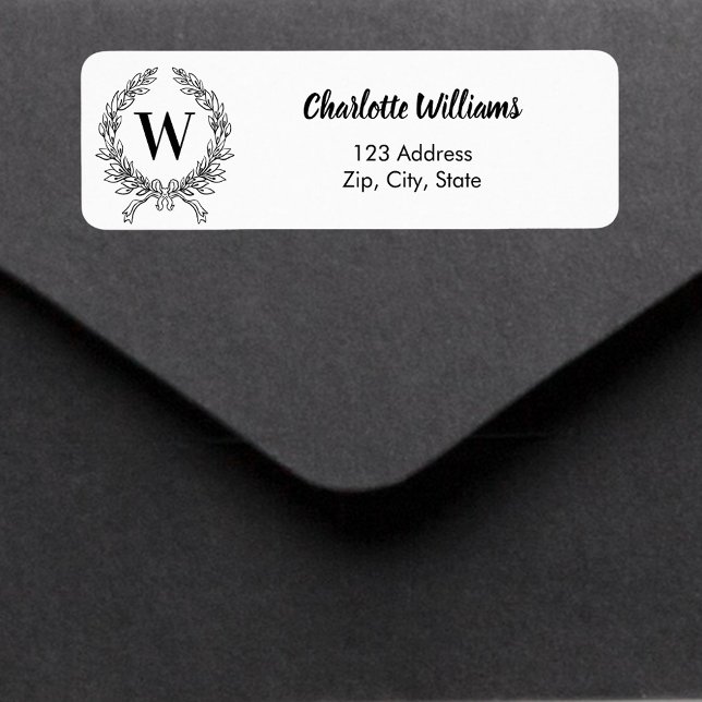 White black monogram initial wreath return address (Creator Uploaded)