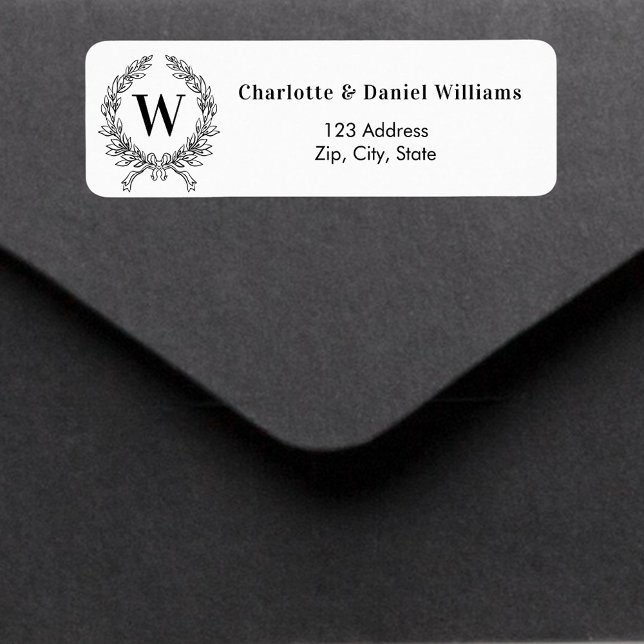 White black monogram initial wreath return address (Creator Uploaded)