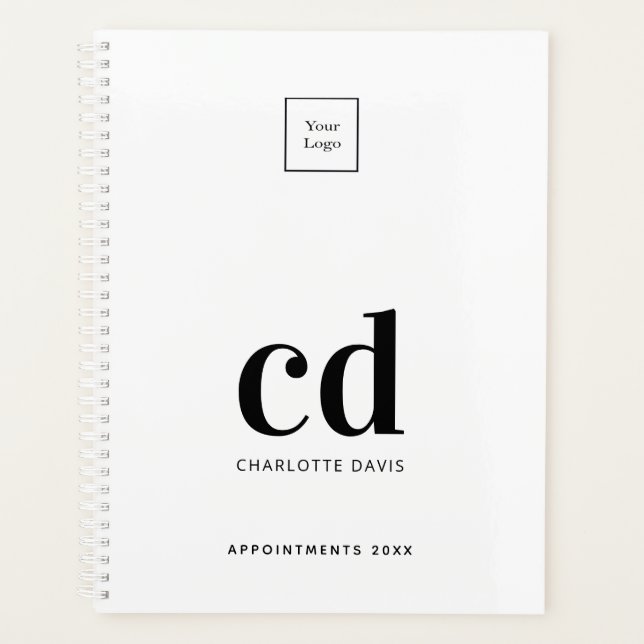 White black monogram initials business logo 2026 planner (Front)