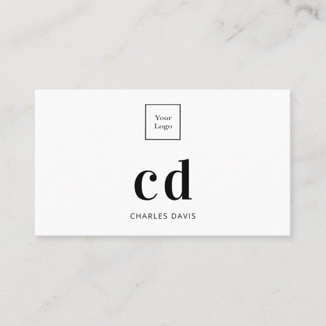 White black monogram initials logo business card (Front)