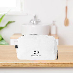 White black monogram initials name dopp kit