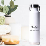White black monogram initials name simple water bottle<br><div class="desc">A classic white background.  Personalise and add your first name,  monogram initials,  letters and full name. Black and grey letters.</div>