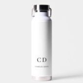White black monogram initials name simple water bottle (Front)