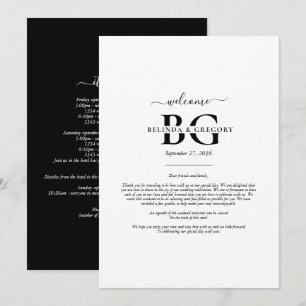 White Black Monogram Initials Wedding  Itinerary Programme