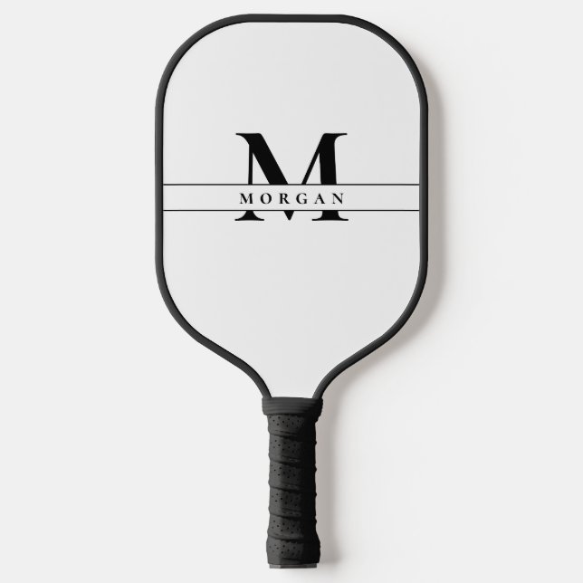 White Black Monogram Name Minimal personalized Pickleball Paddle (Front)