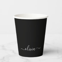 White Black Monogram Paper Cups