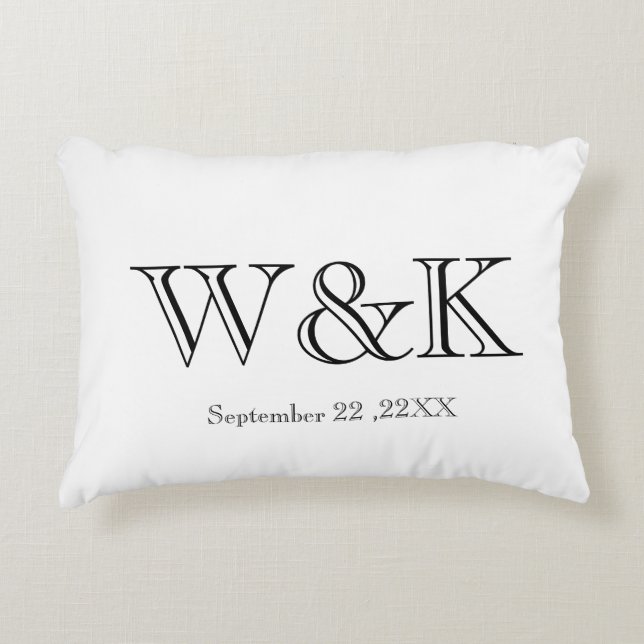White & black monogram wedding keepsake  decorative cushion (Front)