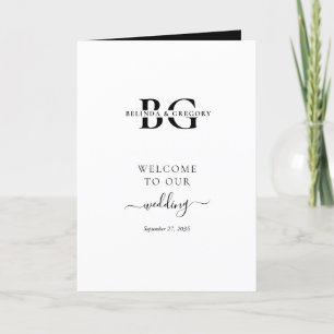 White Black Monogram Wedding Order of Service Programme