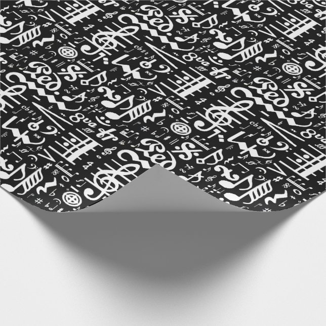 White Black Musical Notes Wrapping Paper (Corner)
