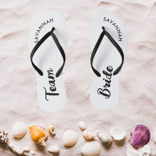 White Black Name Bride Bridal Party Bachelorette Flip Flops