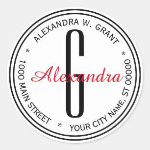 White Black Name Monogram Addr Envelope Seals
