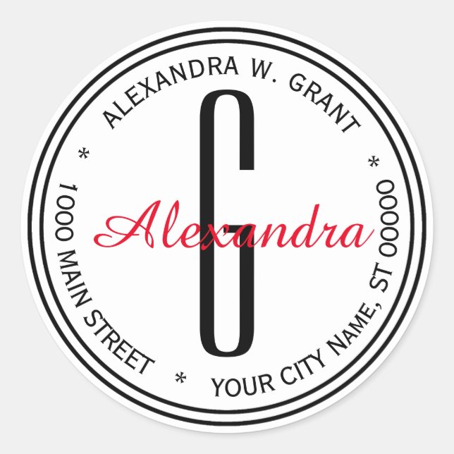 White Black Name Monogram Addr Envelope Seals (Front)