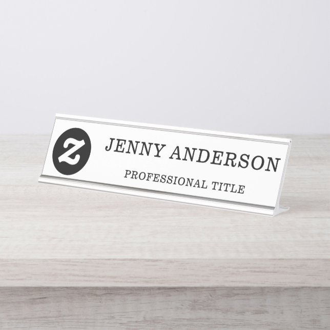  White Black Name Title & Logo Desk Name Plate (Front)