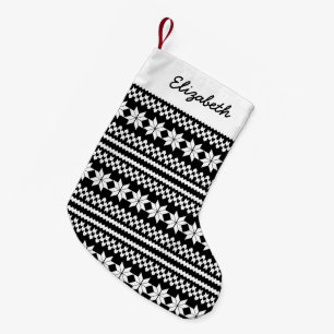 White Black Nordic Christmas Sweater Pattern Small Christmas Stocking