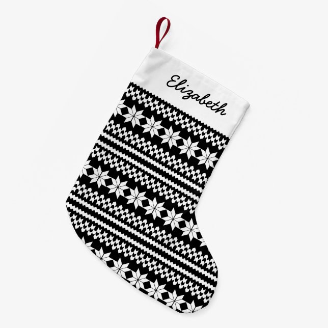 White Black Nordic Christmas Sweater Pattern Small Christmas Stocking (Front (Hanging))