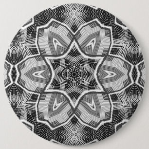 White-black openwork geometric pattern 6 cm round badge