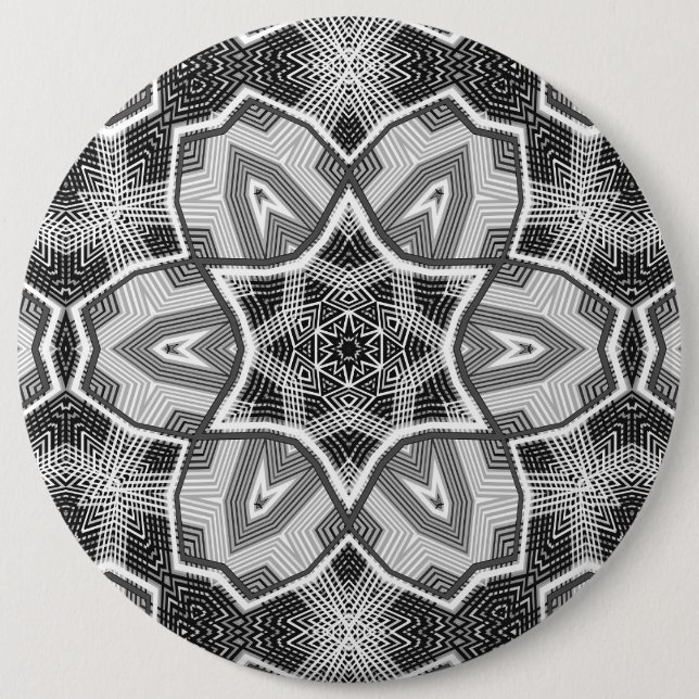 White-black openwork geometric pattern 6 cm round badge (Front)