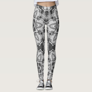 White-black openwork geometric pattern leggings