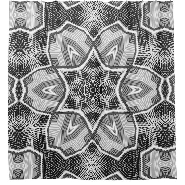 White-black openwork geometric pattern shower curtain (Front)