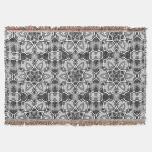 White-black openwork geometric pattern throw blank blanket