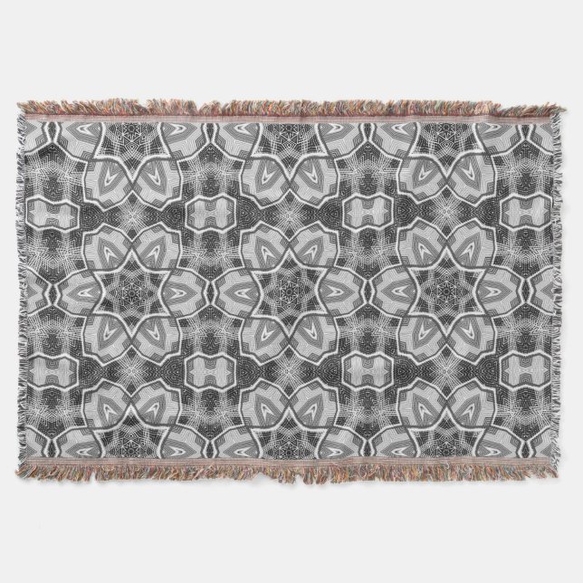 White-black openwork geometric pattern throw blank blanket (Front)
