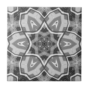 White-black openwork geometric pattern tile