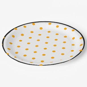 White Black Orange Polka Dots Paper Plate