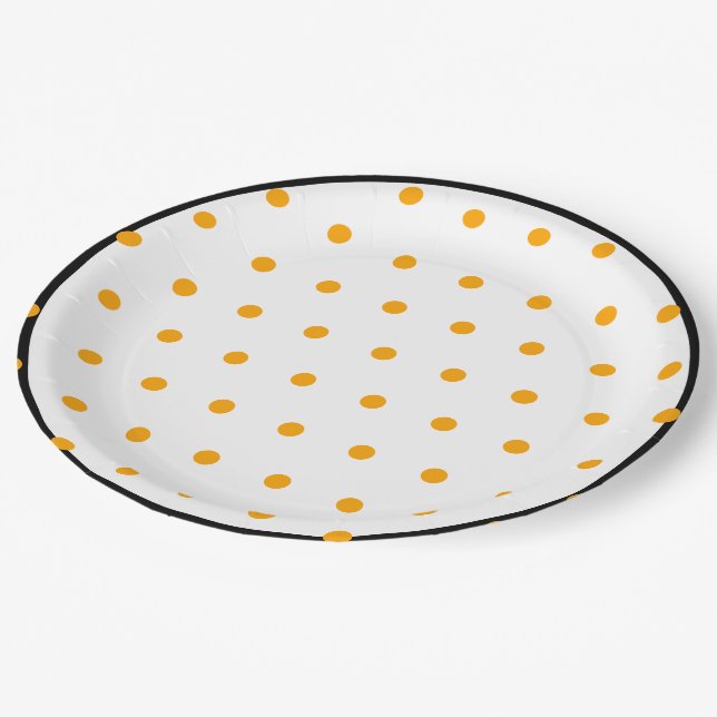 White Black Orange Polka Dots  Paper Plate (Angled)