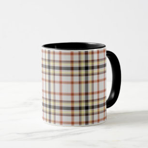 White Black Orange Yellow Tartan Plaid Mug