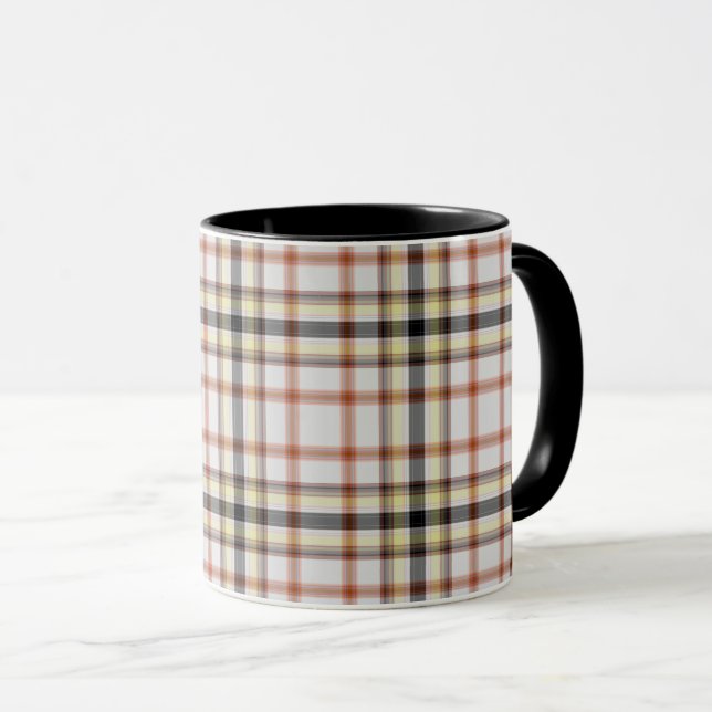 White Black Orange Yellow Tartan Plaid Mug (Front Right)