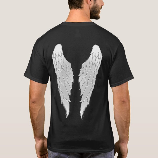 White Black Outline Angel Wings T-Shirt (Back)