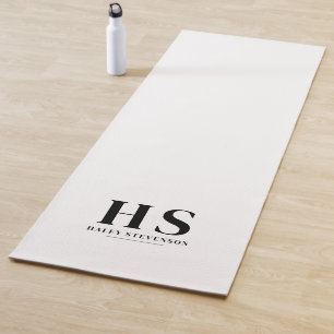 White & Black Personal Monogram Minimalist Script Yoga Mat