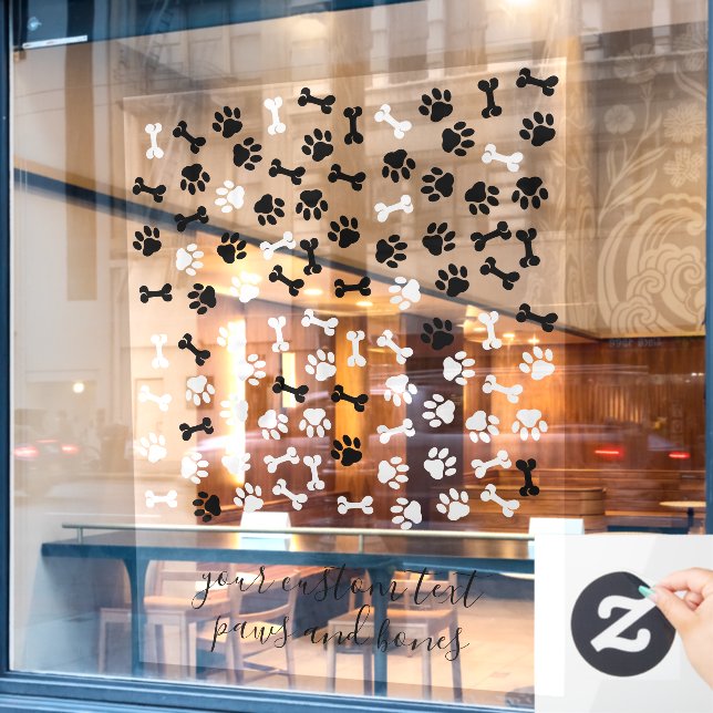 White Black Pet Dog Cat Bone Paws cafe store Window Cling (Cafe Window)