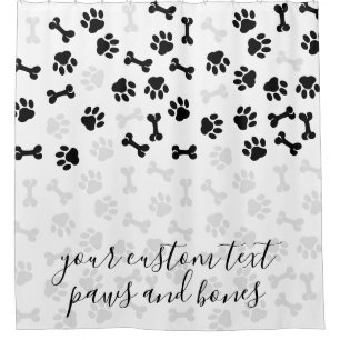 White Black Pet Dog Cat Bone Paws Shower Curtain