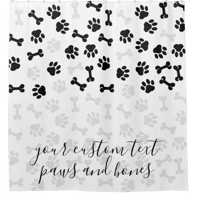 White Black Pet Dog Cat Bone Paws Shower Curtain (Front)