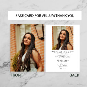 White black PHOTO BASE for vellum graduation Thank You Card