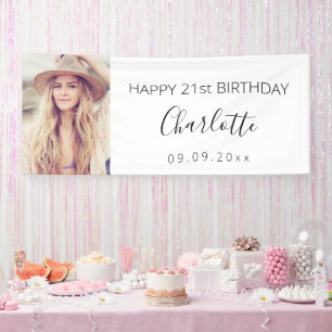 White black photo birthday party banner