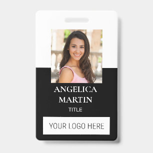 White Black Photo ID Name Title Barcode Vertical Badge