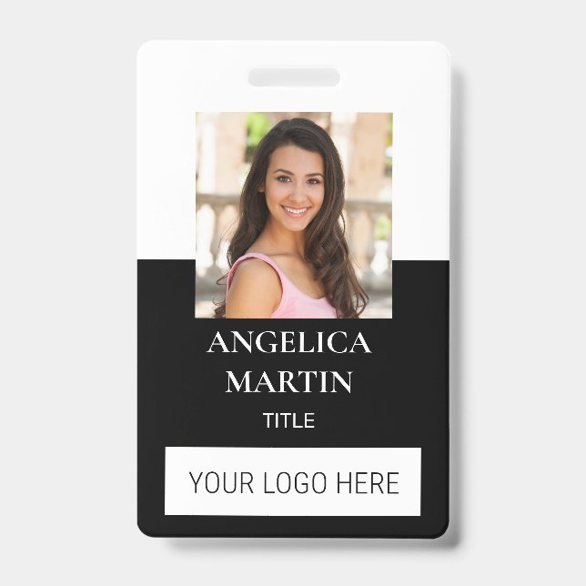 White Black Photo ID Name Title Barcode Vertical  Badge (Front)