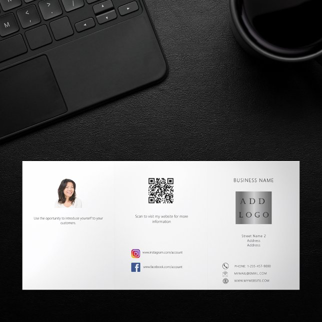 White black photo logo QR code business brochure (Creator Uploaded)