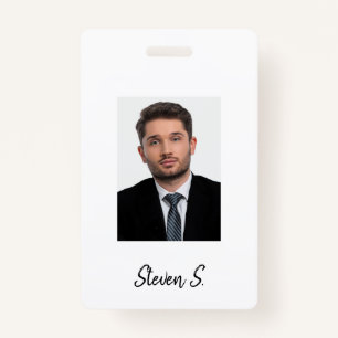 White black photo name minimalist ID badge