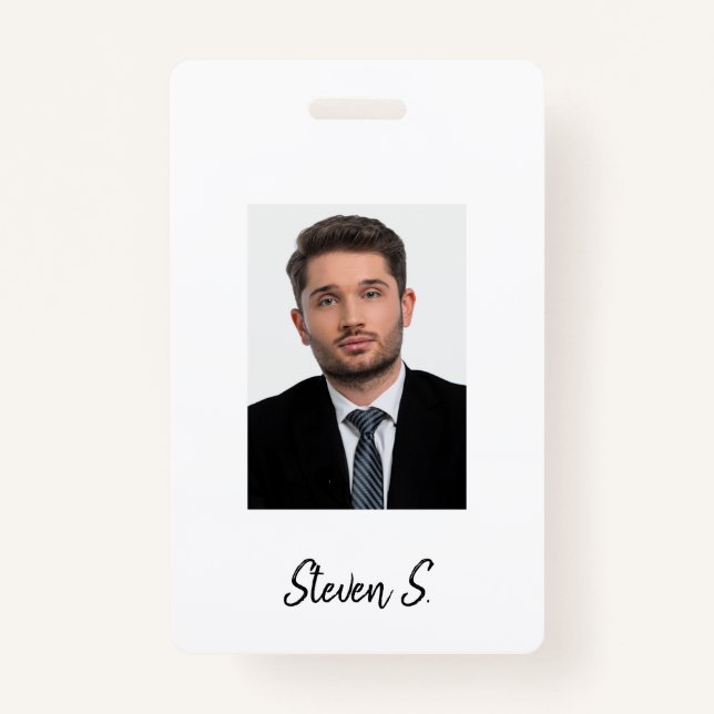 White black photo name minimalist ID badge (Front)