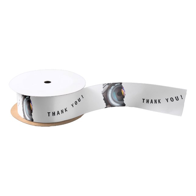 White Black Photographer Thank You! Satin Ribbon (Spool)