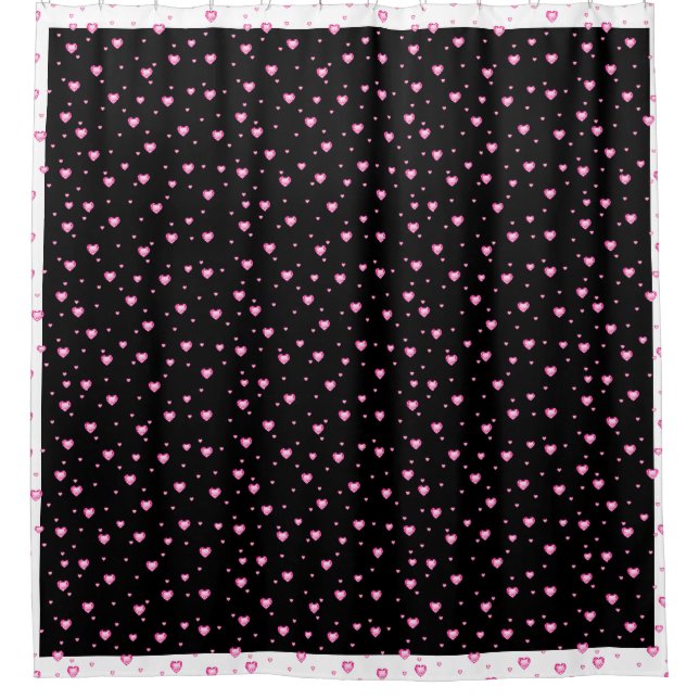 White Black & Pink Diamond Hearts Pattern Shower Curtain (Front)