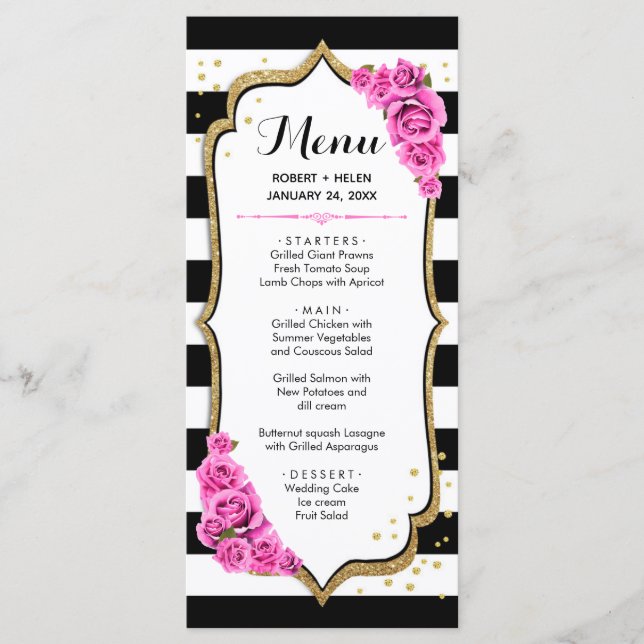 White Black Pink Gold Menu Card (Front)