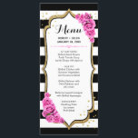 White Black Pink Gold Menu Card<br><div class="desc">Menu Card. Classy black white pink design with faux glitter gold. Floral design features black & white stripes,  script font and pink roses. Perfect for an elegant party.</div>