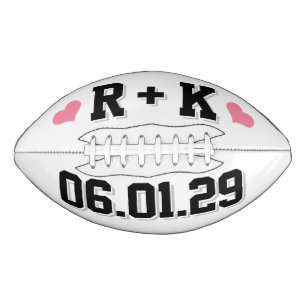 WHITE BLACK & PINK HEARTS Wedding Initial and Date American Football