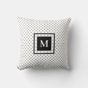 White Black Polka Dot Pattern with Modern Monogram Cushion