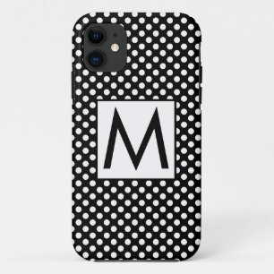White Black Polka Dots Initial Letter iPhone 11 Case